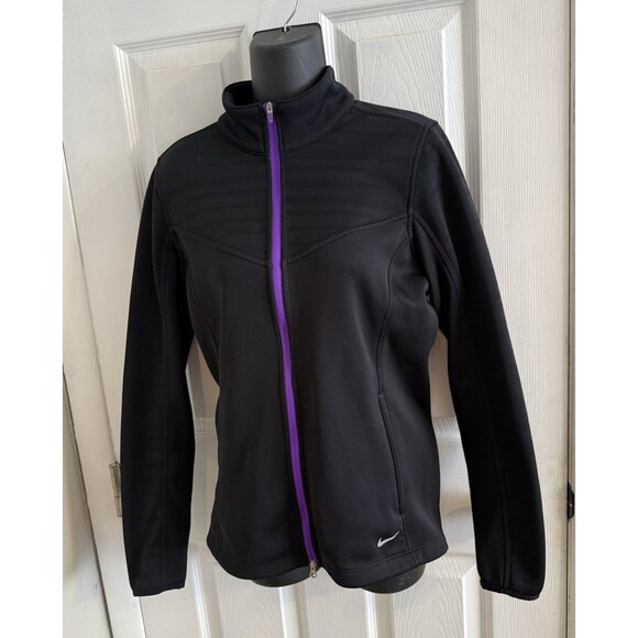 Nike Golf Jacket Women’s Size Medium Black Purple Fleece Performance Therma Fit - Picture 1 of 13